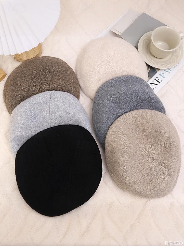 Naisten pehmeä polyesterineulottu barettihattu, kevyttä villamaista lankaa, monivärinen klassinen ranskalainen tyyli jokapäiväiseen käyttöön, kaupunkiretkille, matkoille ja syksy-talvimuotiin 2026 - $14.99 –P10