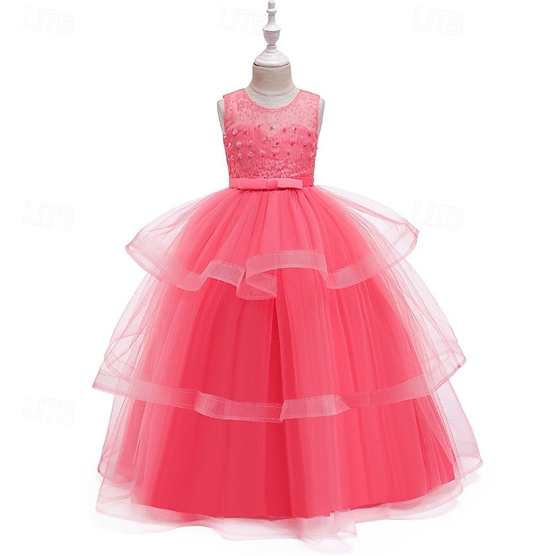 Abito da damigella d'onore bambina Ragazze Abito formale Abiti da sposa Feste Matrimonio Formale Adorabile Formale Principessa Traforato Rete Tinta unica Senza Maniche Girocollo Blu Rosa Dai 4 anni del 2026 a $48.99 –P2