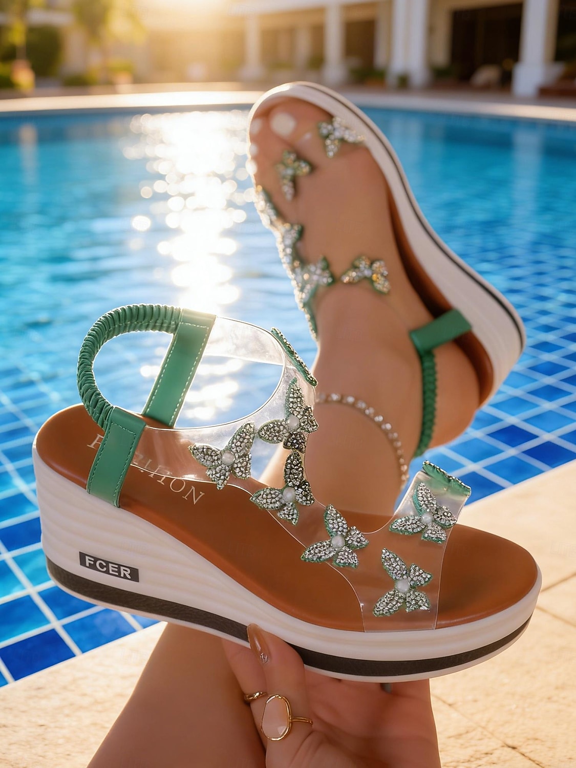 Sandalias de cuña brillantes para mujer: zapatos cómodos y elegantes para vacaciones en islas y cruceros. 2026 - $29.99 –P2