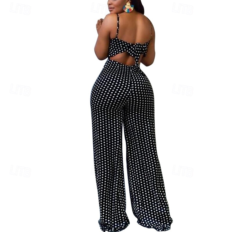 Dam Vanligt Jumpsuits Streetwear Prickig Ärmlös Brett skaft Mönster Öppen rygg Fest Gata Normal Svart Vit Sommar 2026 - $26.99 –P4