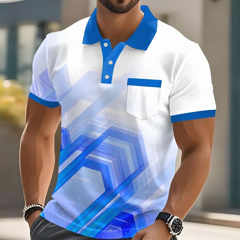 Homens Geométrico Camisas Polo Manga Curta Camisas polo Camisas de colarinho Business casual Ao ar livre Roupa Esportiva Roupa Diária Impressão 3D Botões Primavera Verão Azul Vermelho Laranja de 2026 por $22.99 –P1