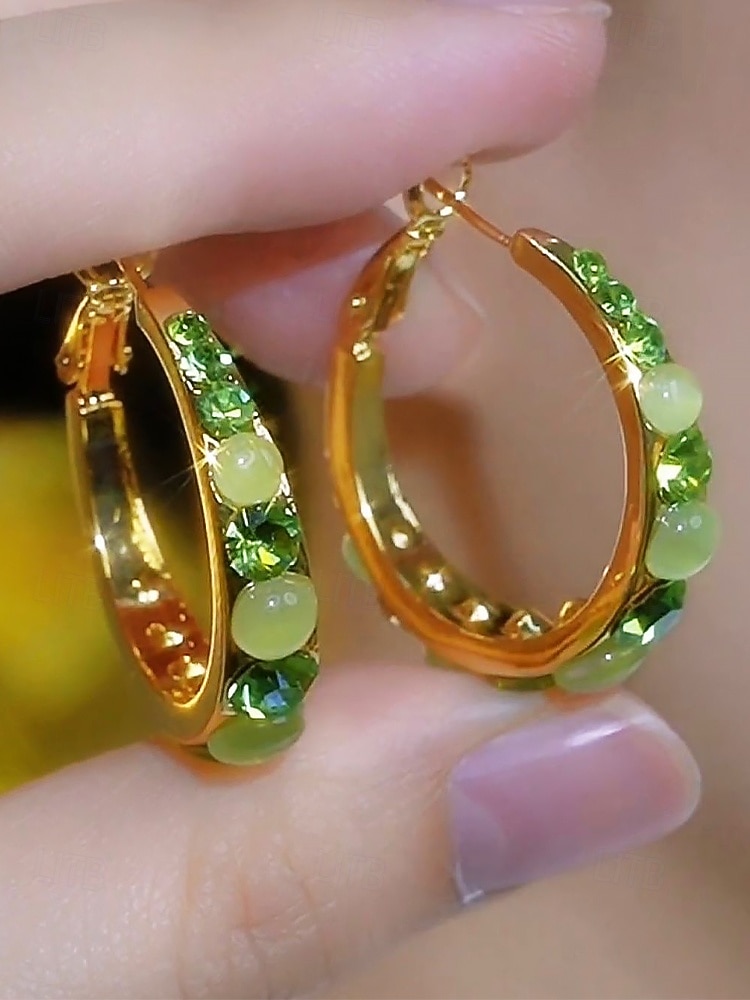 Dámské kruhové náušnice s drahokamy a kamínky – více barev, materiál ze slitiny, elegantní design, ideální na dovolenou a párty 2026 - $7.99 –P6