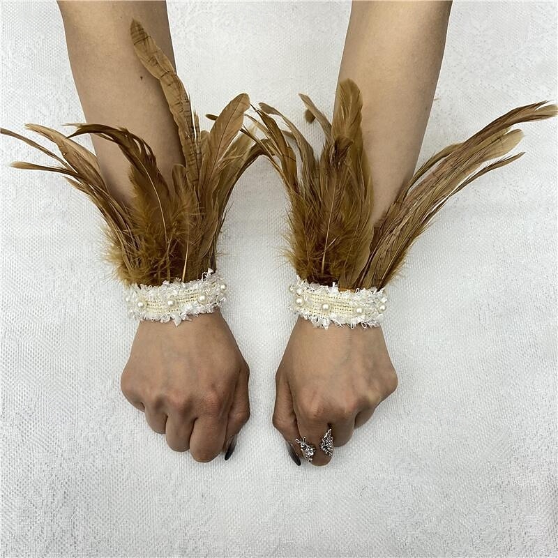 Carnaval 2026 Rio Carnaval Szamba Kiegészítők női zöld tollas csuklópántok fehér gyöngy csipkével Brazíliai Fesztivál Előadói Jelmez 2026 - $9.99 –P19