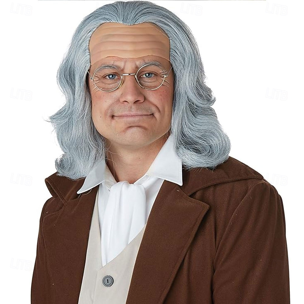 parrucca da vecchio grigio corto ondulato parrucca coloniale cosplay costumi di halloween parrucche per uomo del 2026 a $19.99 –P1