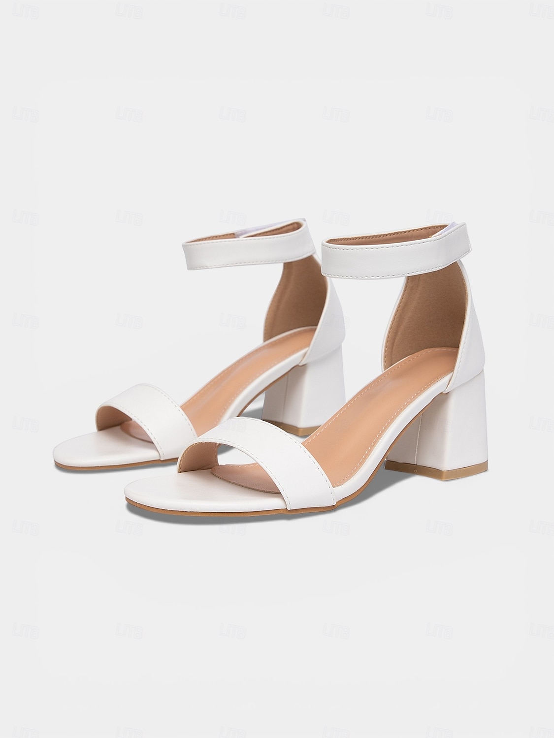 Ivoorwitte sandalen met blokhak voor dames, elegante bruidsmeisjesschoenen met enkelbandje voor bruiloften in luxe hotels. 2026 - $34.99 –P8