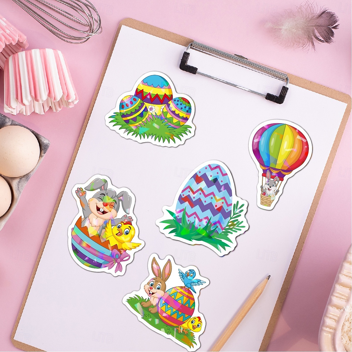 Easter Basket Stuffers 150 Piese (3 Seturi de 50) Autocolante de Paște Holografice Laser Rezistente la Apă pentru Decorațiuni de Cadouri de Sărbătoare Autocolante cu Ouă de Paște Transfrontaliere 2026 - $13.99 –P5