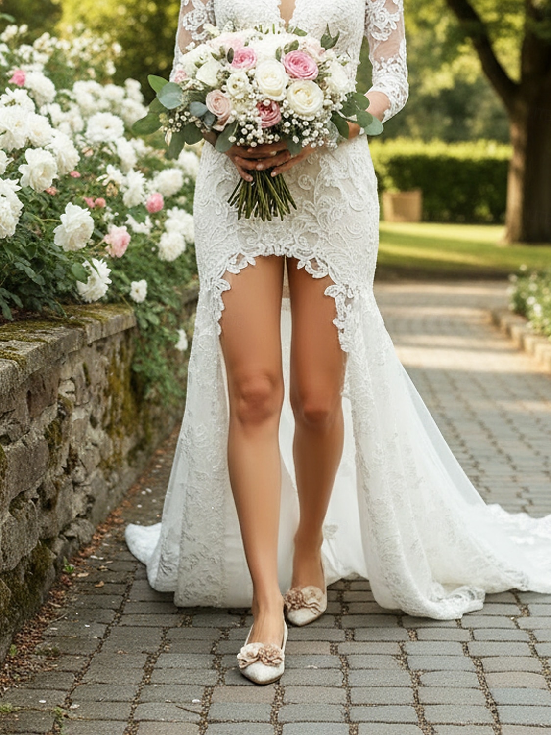 Ballerines fleuries champagne pour femme, à la finition texturée, élégantes chaussures de mariée pour un mariage en plein air dans un jardin. de 2026 ? $42.99 –P1