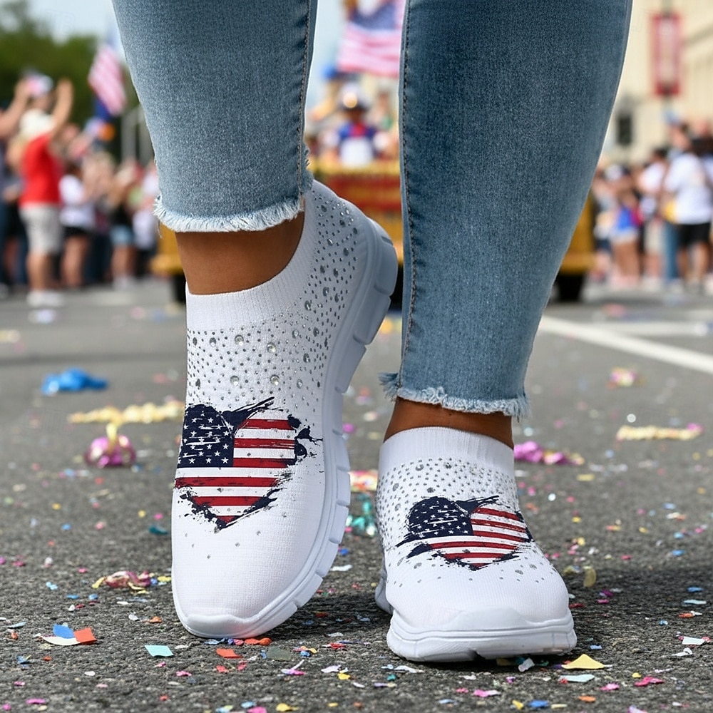 Women's USA Flag Graphic Slip-On Sneakers - Cushioned Breathable Athletic Shoes, Patriotic Sport Casual Style for Parades, USA, Travel & Daily Wear 2026 - $32.99 –P3