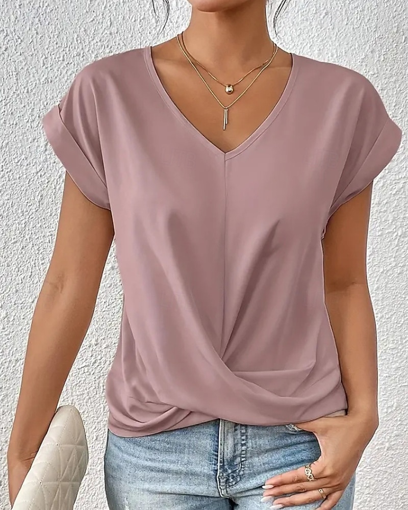 Γυναικεία Μπλουζάκι Συμπαγές Χρώμα Κλασσικό Καθημερινό Κοντομάνικο Λαιμόκοψη V Κανονικά μπλουζάκια Καθημερινά Εξόδου Σαββατοκύριακο Μαύρο Λευκό Ανθισμένο Ροζ Κρασί Βαθυγάλαζο Καλοκαίρι Άνοιξη 2026 - $11.49 –P11