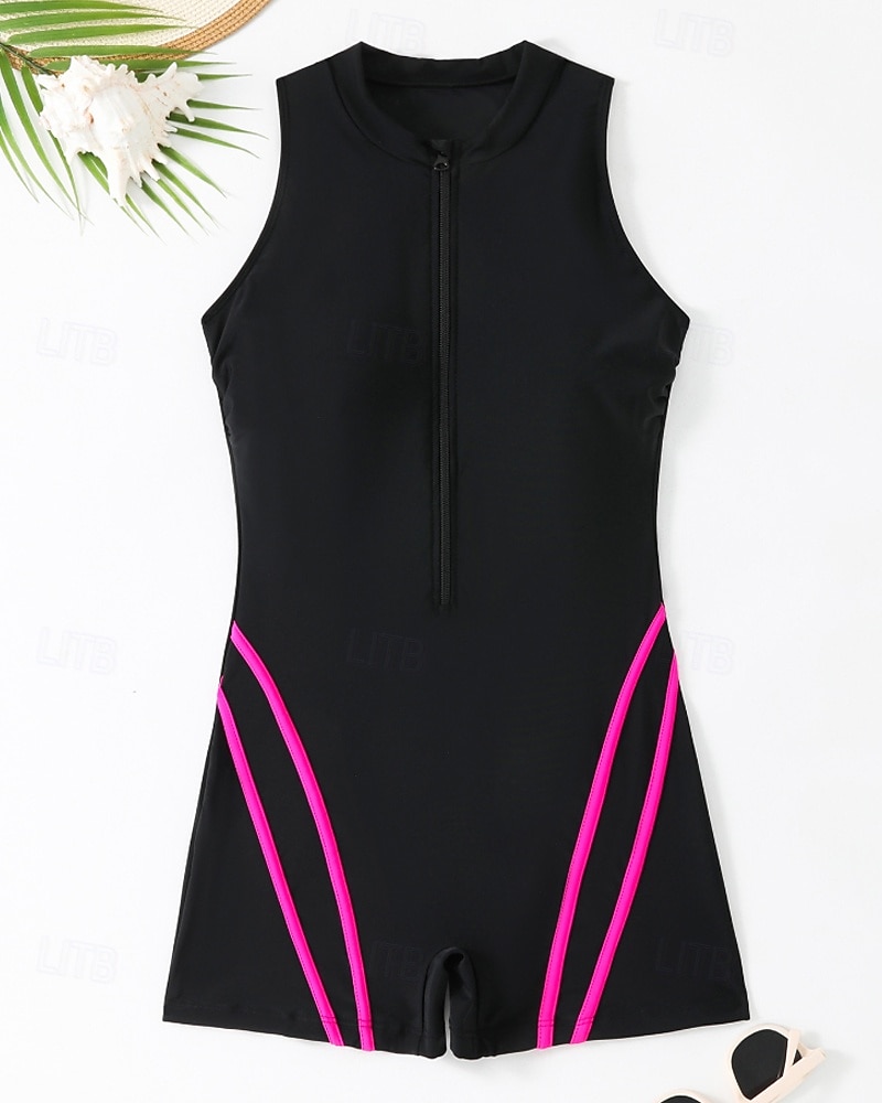Damskie Standard Kostiumy kąpielowe Plus Size Jednoczęściowe rashguardy Strój kąpielowy Blokowanie kolorów Zapiąć na zamek błyskawiczny Ochrona UV Elastyczny Bez rękawów Kąpielówki Body Surfing 2026 - $25.99 –P6