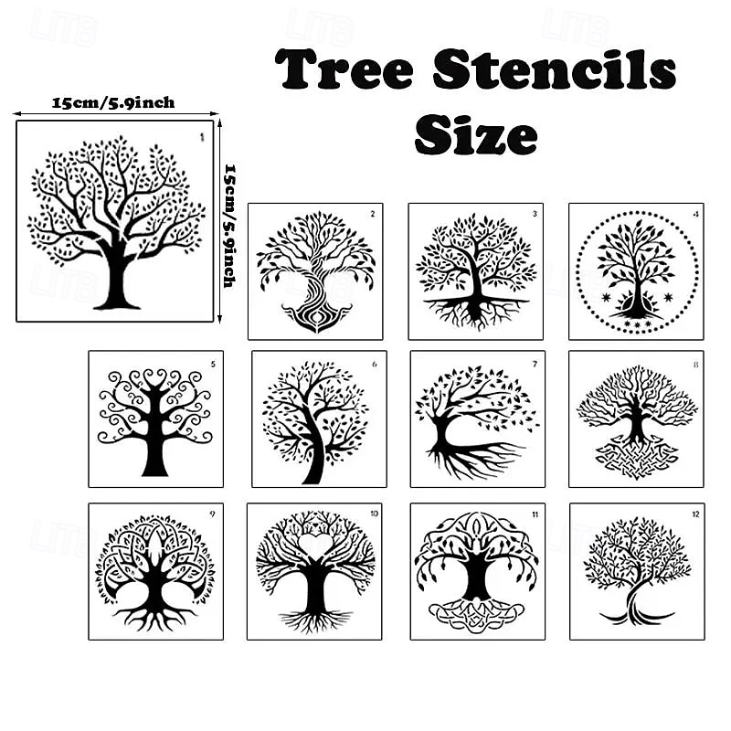 12 pièces vie de la peinture d'arbre pochoirs de peinture pochoirs réutilisables pochoirs muraux bricolage pochoirs artisanaux (thème de l'arbre) de 2026 ? $15.49 –P6