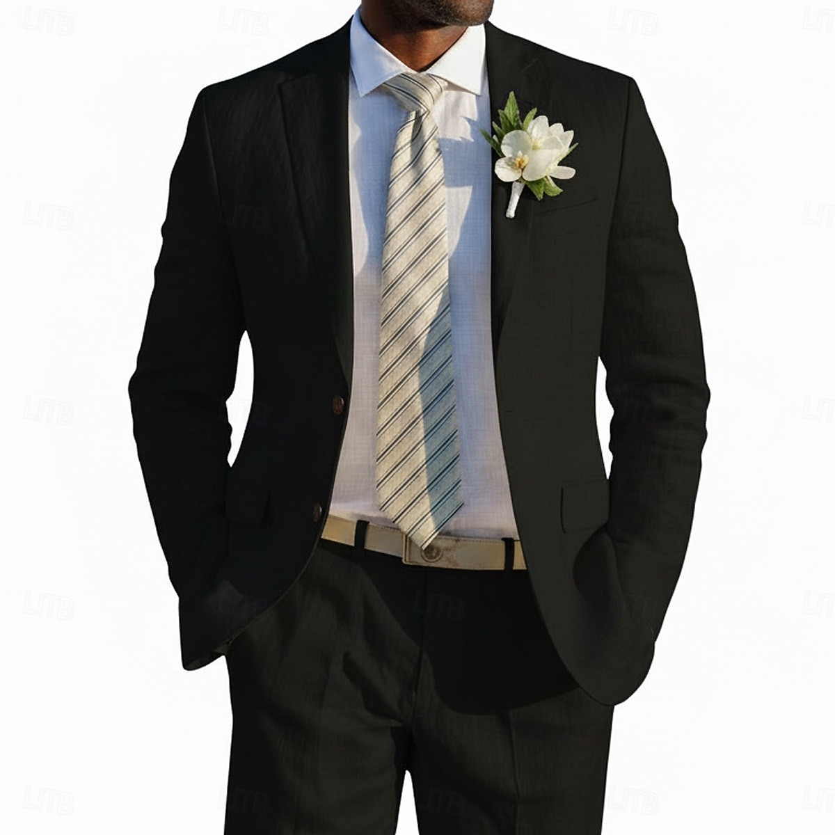 Men's Linen Suits Beach Wedding Spring Wedding Black White Spring & Summer Suit Notch Lapel Fashion Lightweight Solid Colored Tailored Fit 2 Piece Single Breasted Two-buttons 2026 - $99.99 –P3