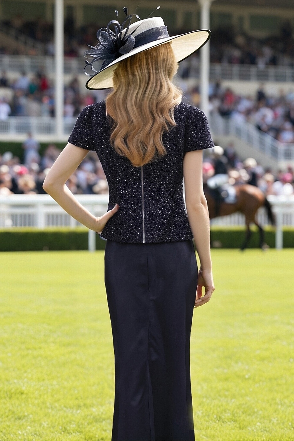 Mermaid Trumpet Ankle Length Derby Dress Mother of the Bride Dress Short Sleeve High Neck Elegant Kentucky Derby with Flower 2026 - $137.99 –P3