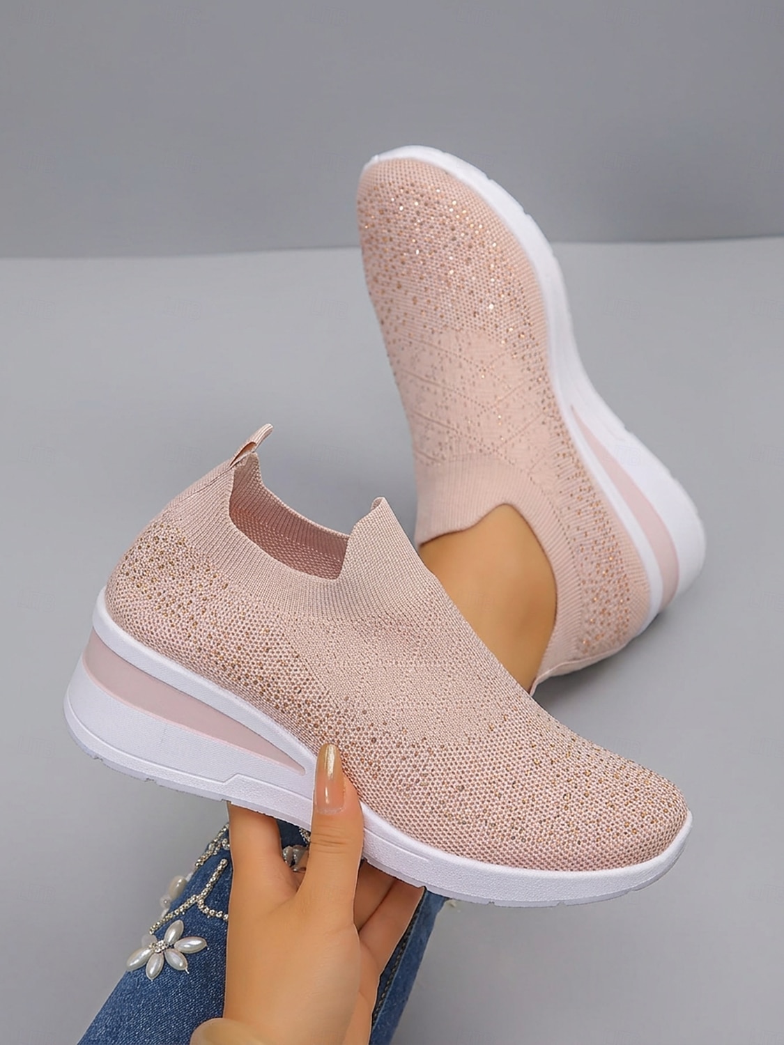 Per donna Casuale Quotidiano Passeggiata Strass Plateau Zeppa Punta Tonda Casual Comfort Tessitura Volante Mocassino Nero Bianco Rosa del 2026 a $26.99 –P5