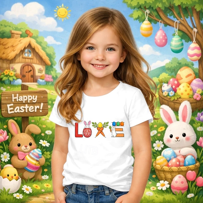 Easter Girls' 3D Graphic Rabbit T shirt Tee Short Sleeve 3D Print Summer Spring Sports Fashion Streetwear Kids 4-12 Years Crew Neck Casual Daily Outdoor Regular Fit 2026 - $14.49 –P1