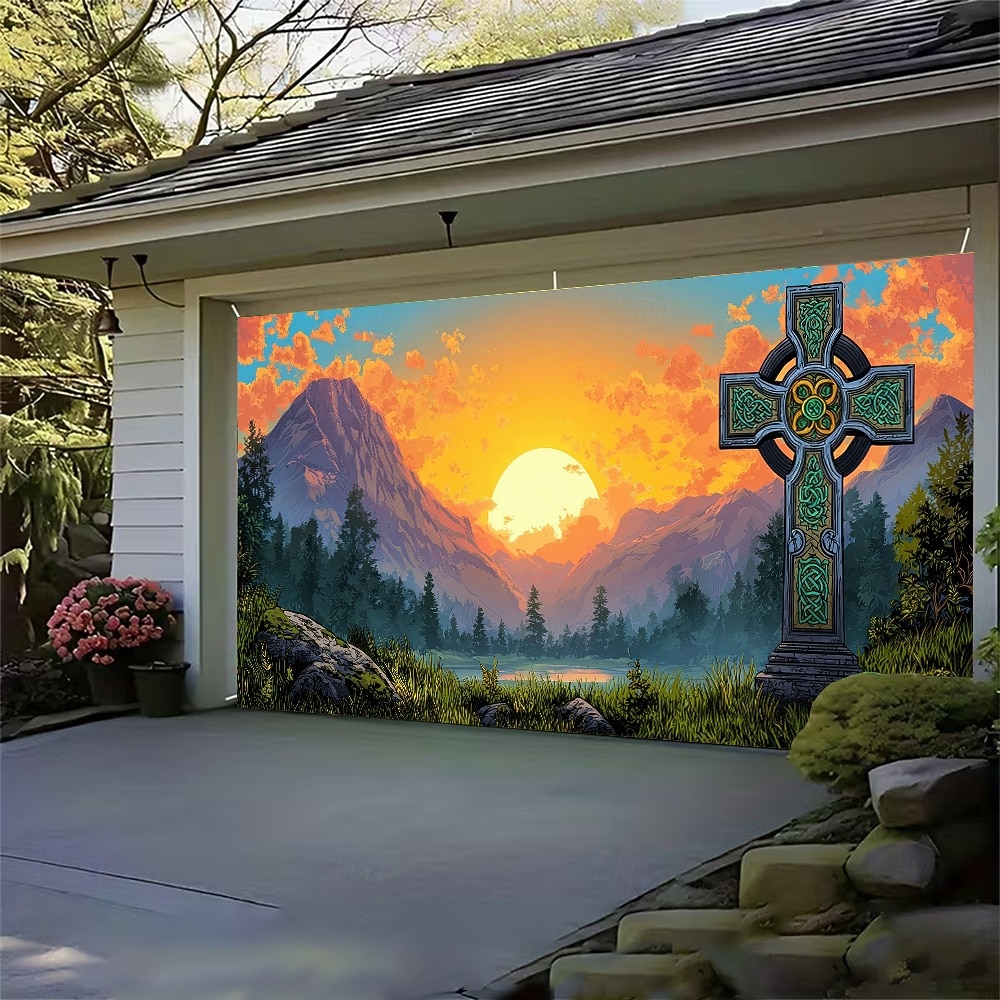 Dzień Św. Patryka gobelin Osłona bramy garażowej Duży wiszący Krzyż celtycki Śłodkie 3D Sceniczny Impreza Obuwie turystyczne Motyw świąteczny Tła do zdjęć Podwórze Wystrój domu 2026 - $49.99 –P8