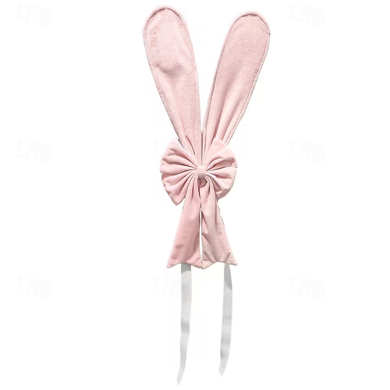 Påsk stolsöverdrag med kaninöron, söta rosa påskhare med rosett och ryggstöd, avtagbara stretchöverdrag för kaninstolar, perfekt för påskmatbord, restaurangfestdekor 2026 - $32.99 –P11