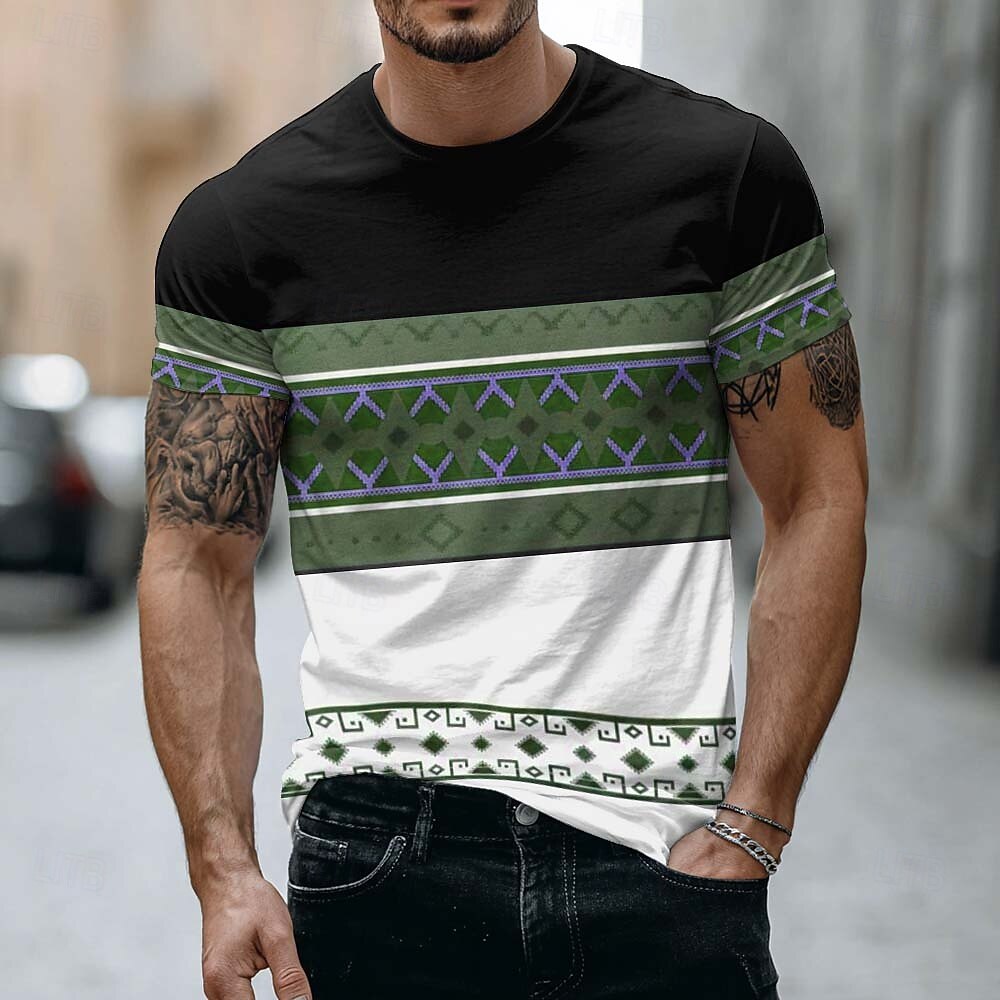 Ανδρικό T-shirt με έθνικ γεωμετρικό σχέδιο, χρωματικό μπλοκ, κοντομάνικο, στρογγυλή λαιμόκοψη, casual, γραφικό μπλουζάκι, ρούχα, ένδυση, s m, xl, xxl, xxl, xxxl 2026 - $21.99 –P4