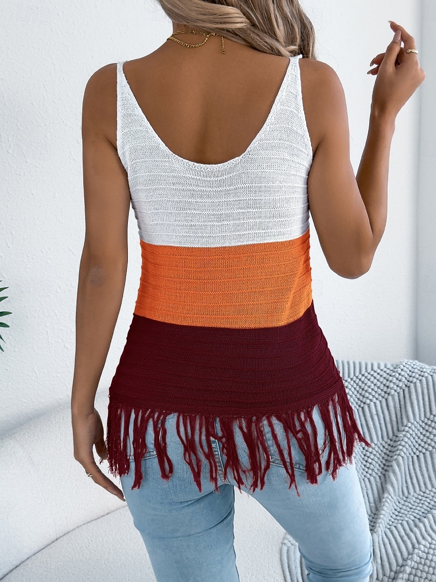 בגדי ריקוד נשים טופים מארג מפוצלים עליונית טנק טופ טי ניטים קולור בלוק אופנתי מסוגנן קלסי ללא שרוולים צווארון V חולצות רגילות יומי ליציאה סוף שבוע פול כתום חאקי קיץ אביב 2026 - $9.49 –P8
