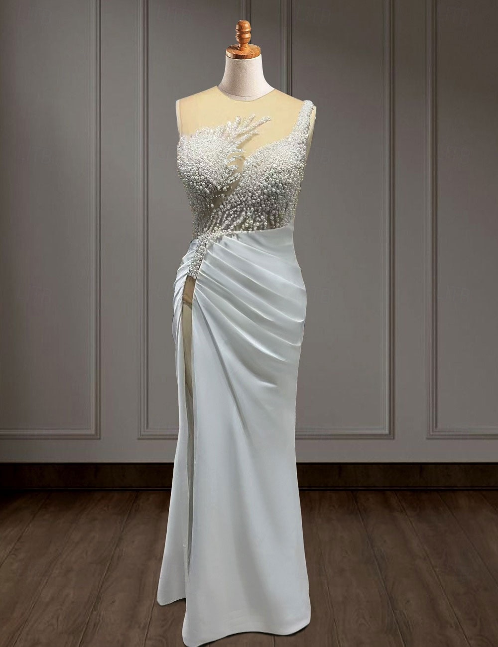 Sirène Trompette Longueur au sol Robes de Bal Robe de Soirée Tenue de soirée Élégant Sans manches Épaules Dénudées Carnaval Mascarade Satin Pailleté avec Perles Surjupe de 2026 ? $208.99 –P4