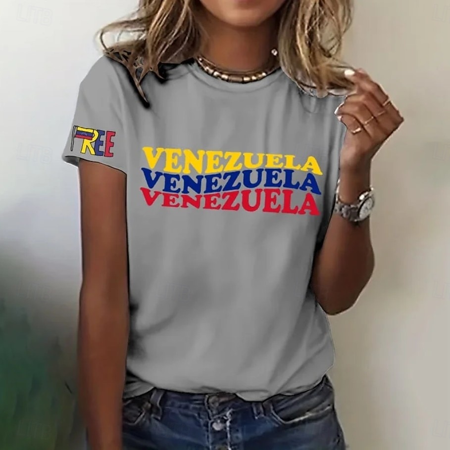 Per donna Maglietta Stampato Grafico Lettera Elegante Classico Casual Manica Corta Girocollo Top Regolari Quotidiano Blu Nero Bianco Grigio Estate Primavera del 2026 a $22.99 –P1