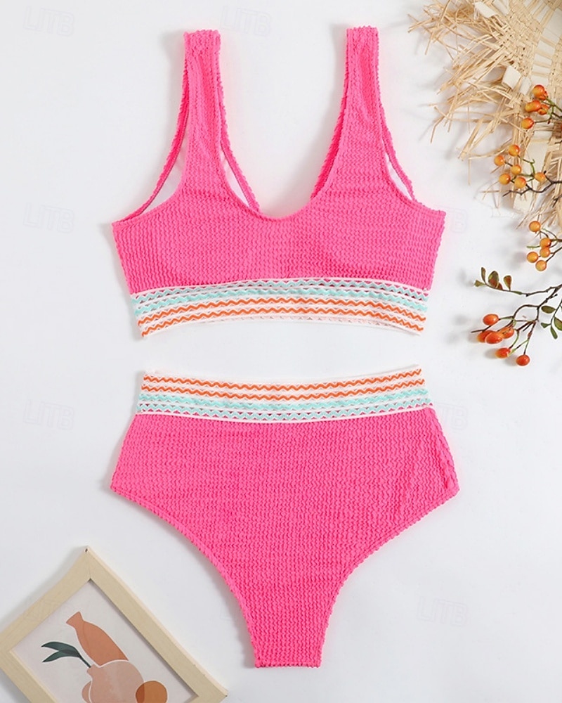 Women's Regular Surfing Tankinis & Bikinis Bathing Top 2 Pieces Geometric Open Back UV Protection Elastic Sleeveless Swimwear Surfing Diving Swimming Summer 2026 - $18.99 –P9