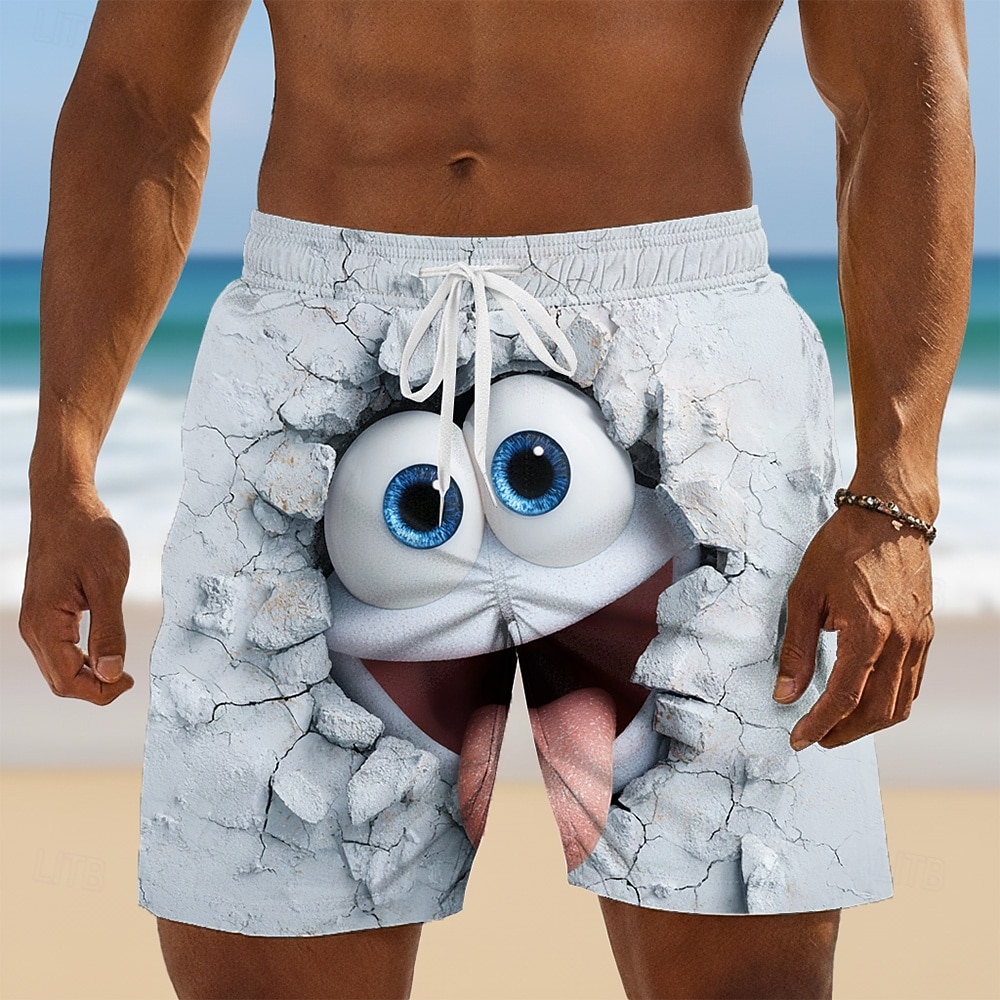 Per uomo Illusione ottica Fantasia "Cartone 3D" Faccia Sorridente Costumi da bagno Pantaloncini da mare Pantaloncini da Surf Misura del girovita medio Hawaiano Divertente Vacanza al Mare Tasche del 2026 a $20.99 –P1