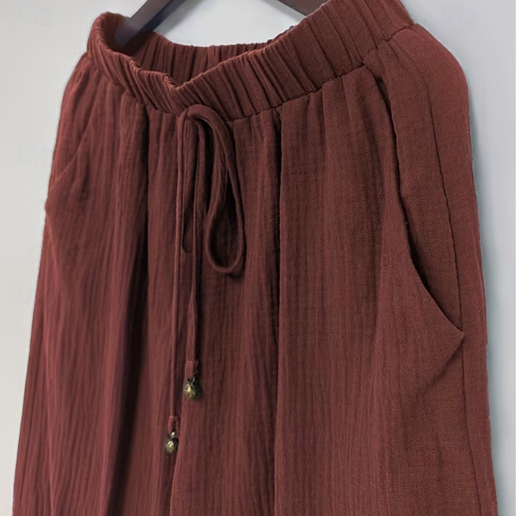 Women's Trousers Summer Pants Baggy Pants Vacation Fashion Casual Daily Full Length Mid Waist Solid Color Plain Drawstring Pocket Wide Leg Comfort Quick Dry Soft Inelastic Streetwear Beach Holiday 2026 - $25.99 –P9