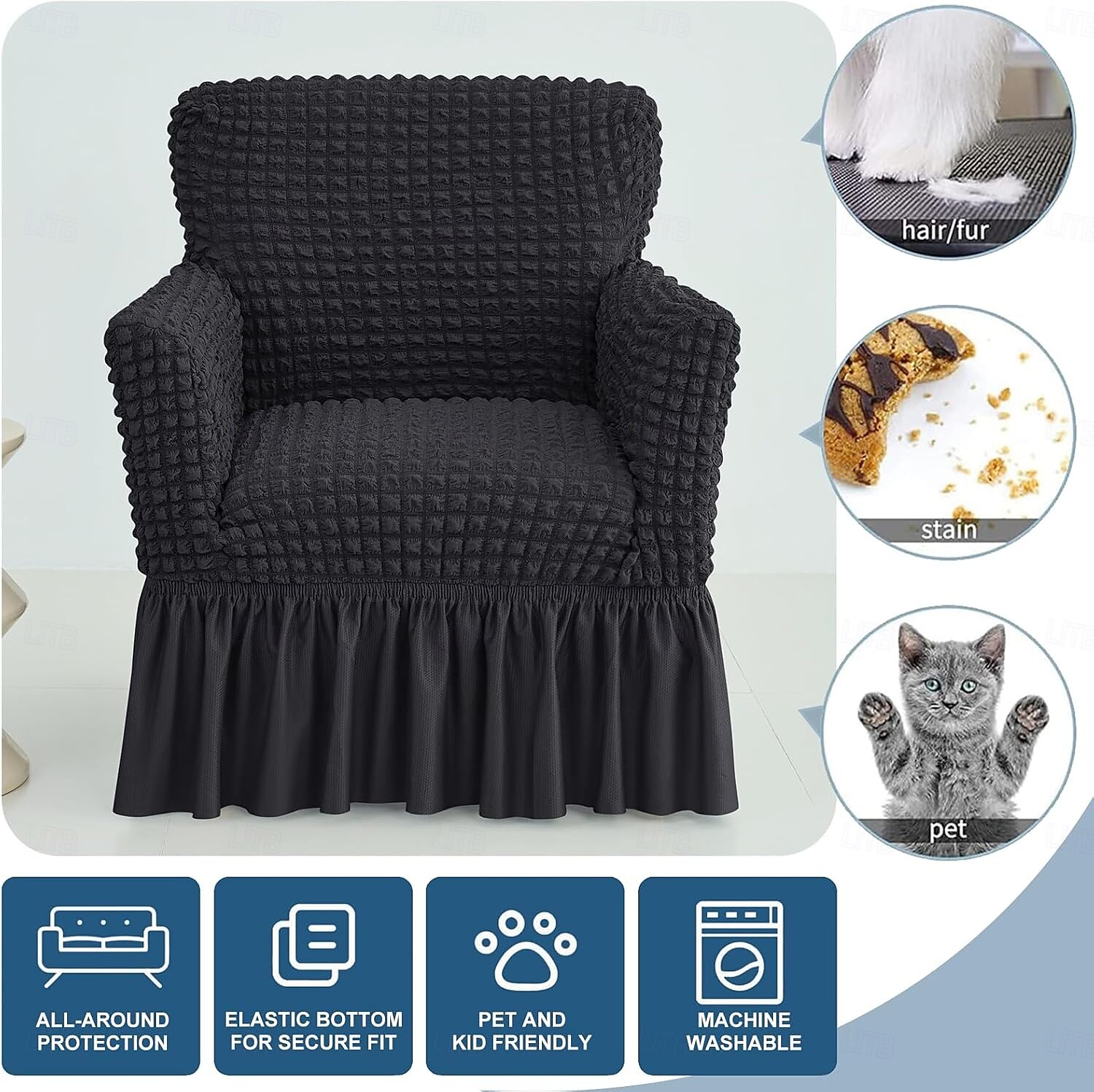 Stretch Seersucker Armchair Slipcovers with Skirt, 1-Piece Chair Cover with Arms, Soft Stretch Accent Chair Slipcovers, Non-Slip Washable Furniture Protector for Living Room Decor 2026 - $47.99 –P13