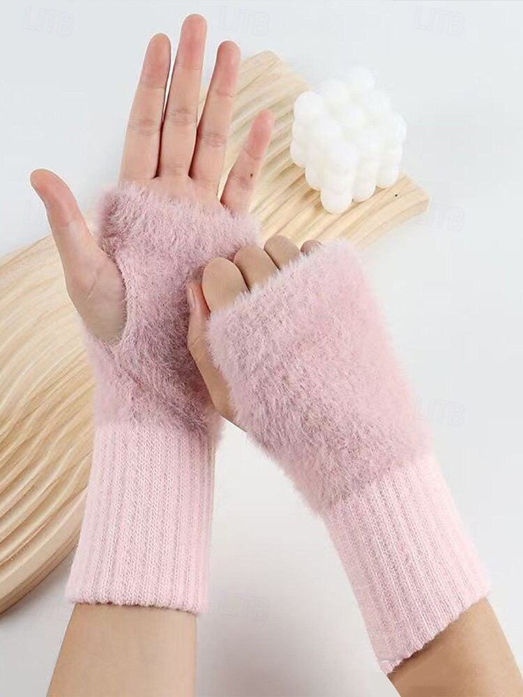 Guantes elásticos de piel sintética para mujer: disponibles en varios colores, suaves y acogedores, perfectos para el invierno y salidas informales. 2026 - $7.99 –P3