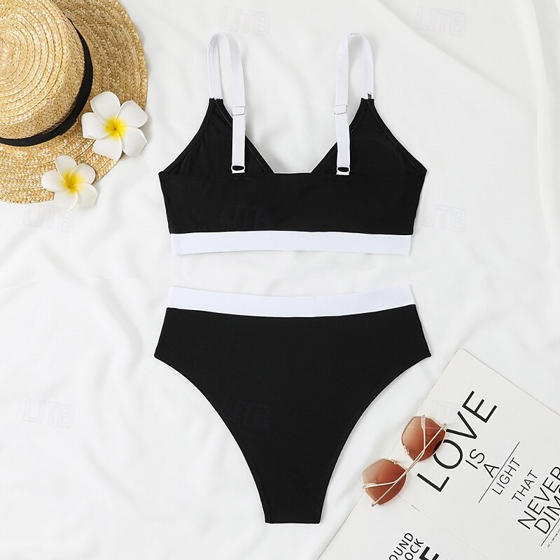 2026年 女性用 標準 サーフィン用タンキニ＆ビキニ 水着 2個 カラーブロッキング オープンバック UVプロテクション 弾性ある ノースリーブ スイムウェア サーフィン 潜水 水泳 夏  コレクション – $18.99 –P12