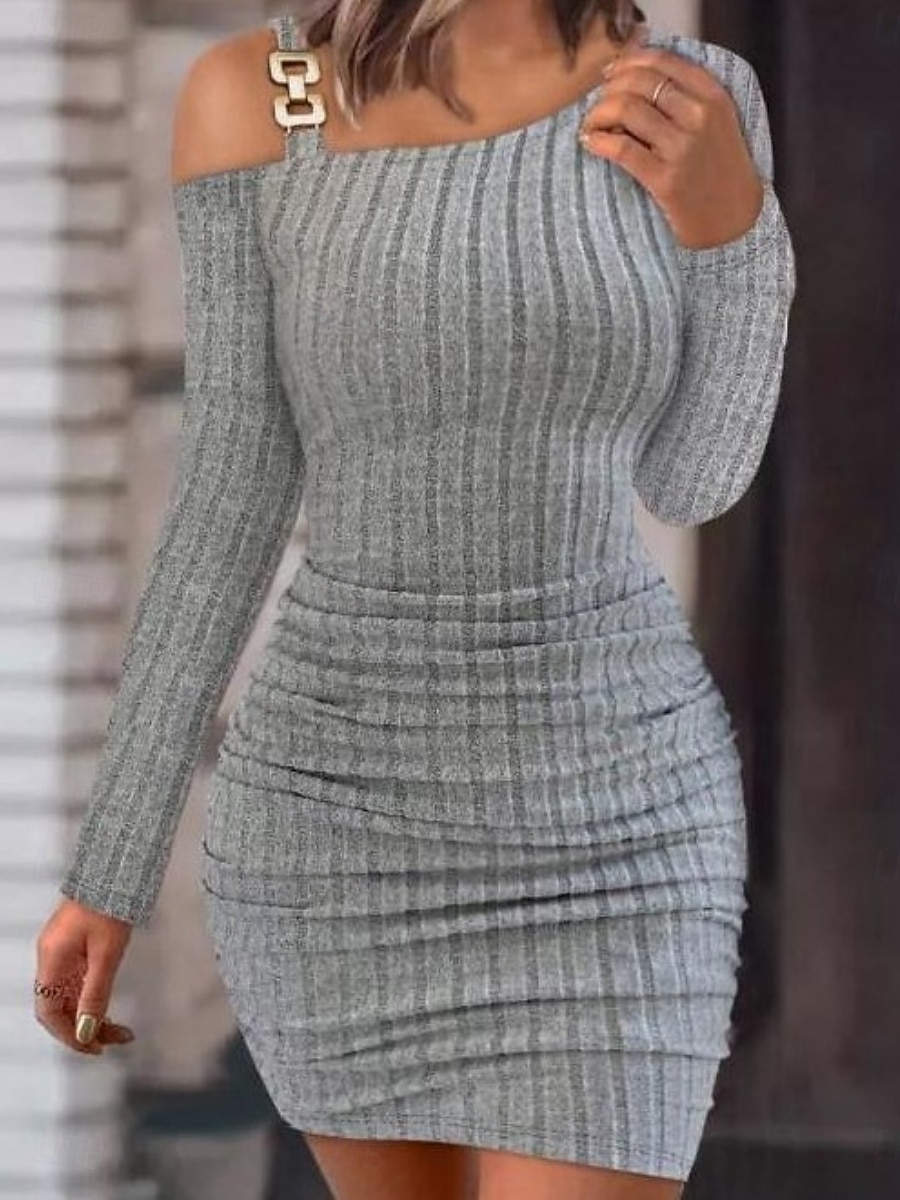 Women's Midi Dress White Dress Graduation Dress Casual Dress Bodycon Fashion Modern Outdoor Vacation Party Regular Fit Plain Long Sleeve Off Shoulder Black White Pink Red Summer Spring 2026 - $19.99 –P6