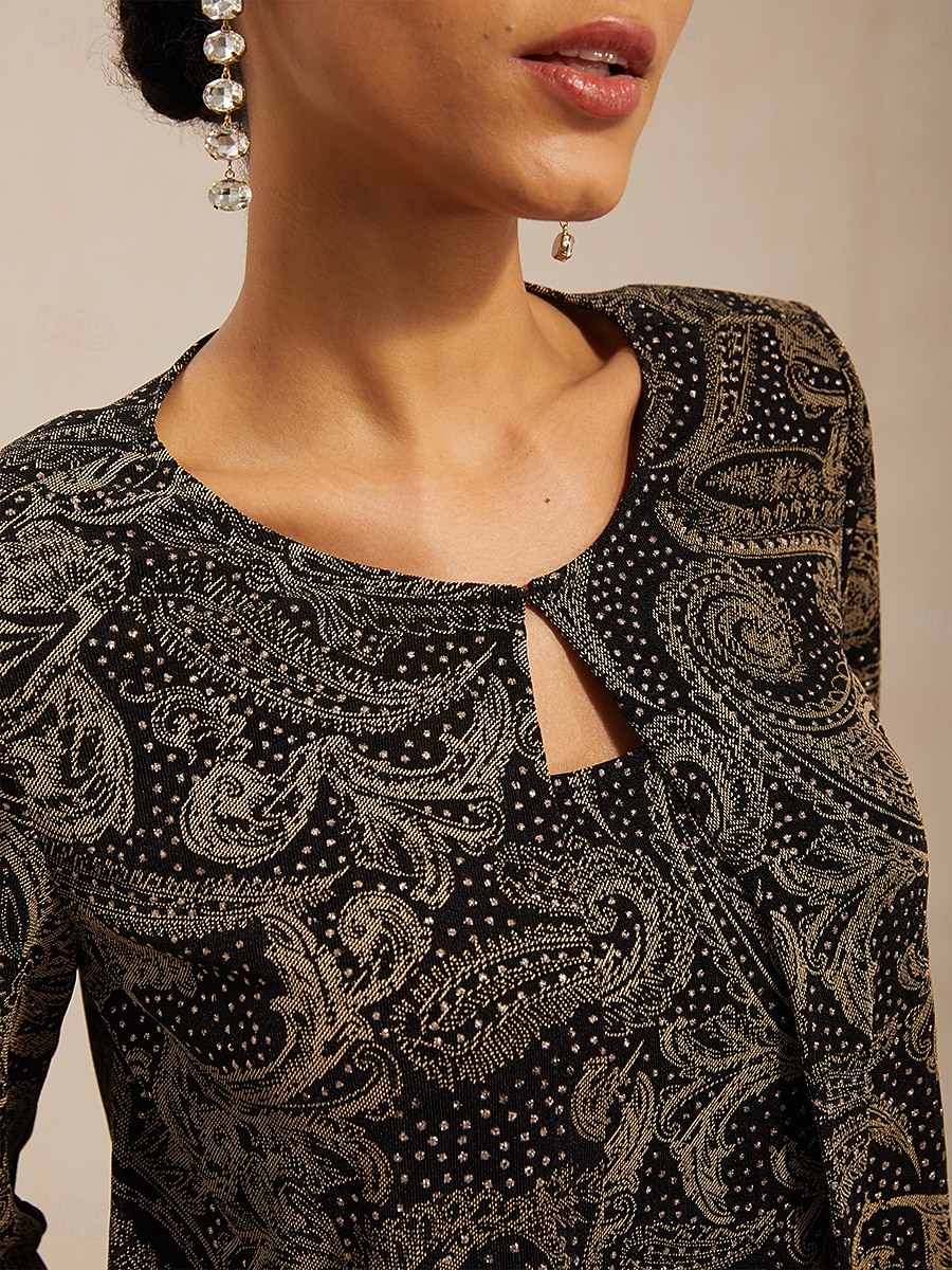 Damskie Koszula Boho Bluzka Eleganckie topy Błyszczący W Tureckie Wzory Elegancja Elegancki Rękaw 3/4 Półgolf Zwykłe topy Codzienny Praca Gość weselny Czarny Lato Wiosna Jesień 2026 - $135.99 –P3