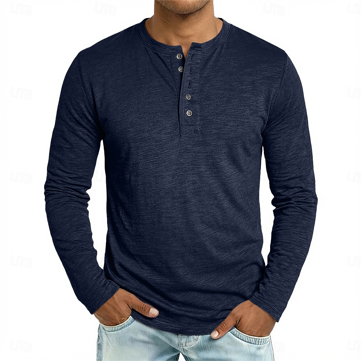 Hombre Henley Shirt Tee Camiseta 100% algodón Manga Larga Color sólido Plano Un Color Moda Design Casual Botones Puro Henley Casual Diario Exterior Verano Primavera Otoño Negro Blanco Azul Marino 2026 - $18.49 –P7