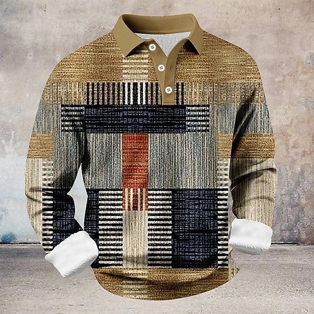 Homme Bloc de Couleur Géométrique Polo Chemises Themmal manche longue Polos Revers Occasionnel Athleisure Fête Tenue quotidienne Impression 3D Printemps Automne Hiver Bleu Marron Gris de 2026 ? $25.99 –P1