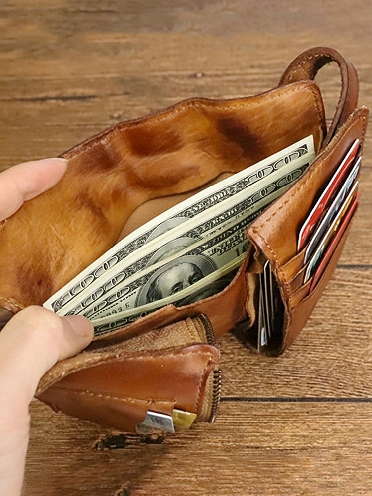 Portafoglio lungo da uomo in vera pelle, porta carte bifold vintage di grande capacità, stile retrò multicolore, design sottile e portatile per uso quotidiano, viaggi, lavoro e casual del 2026 a $26.99 –P10