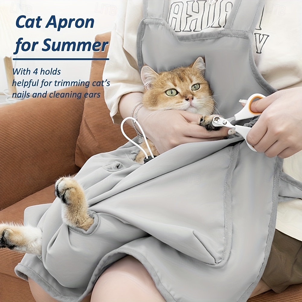 Scratch-Resistant 1 Summer Cat Grooming Apron with 4 Fixed Holes | Portable Pet Cage Bag, Cat Care Bib for Nail Trimming, Ear Cleaning, Cool Comfortable 2026 - $22.99 –P1
