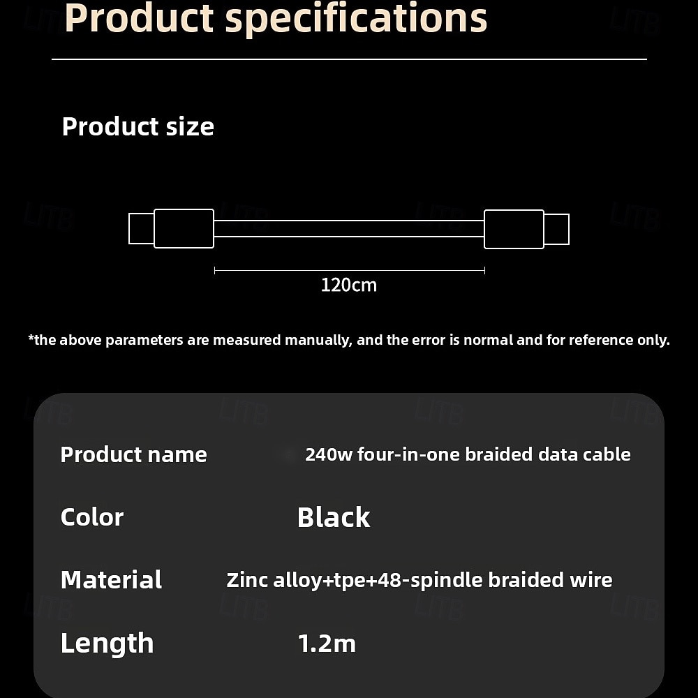 2026年 240W 4-in-1フラッシュライト点火マルチ機能データケーブル2パックApple 17 Proファーウェイシャオミ3.94フィート対応  コレクション – $19.99 –P7