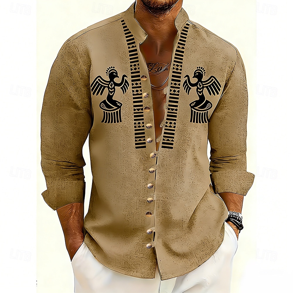 Per uomo Geometrico Uccello Tribale Camicia Camicia con colletto alla coreana Manica Lunga Vintage Retrò Casuale Vacanza Primavera Autunno Collo alla coreana Colletto alla coreana Bottonato Camicia del 2026 a $27.99 –P3