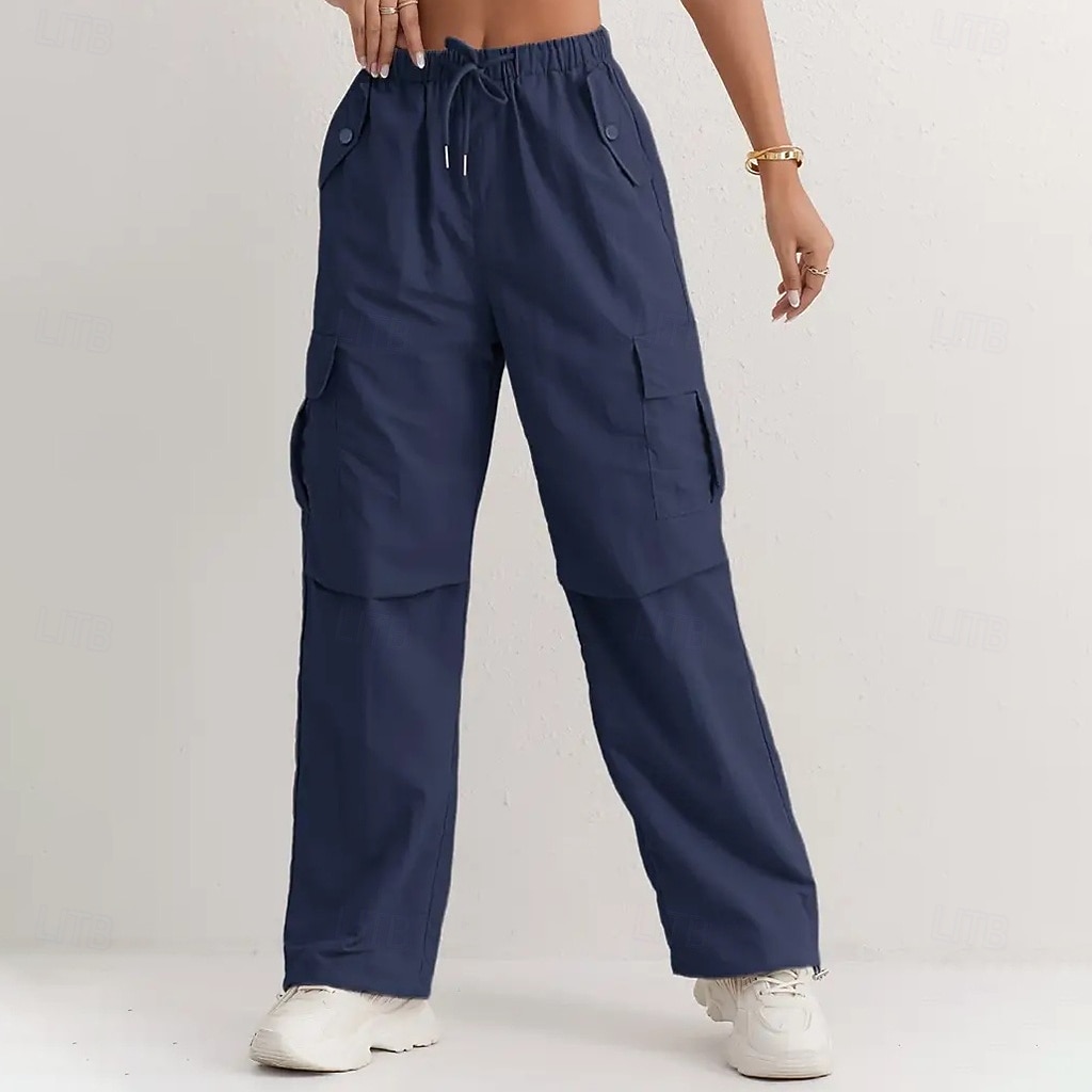 Damen Cargo-Hosen Hose Freizeithose Urlaub Mode Alltagstauglich Volle Länge Hohe Taille Einfarbig Einfach Kordelzug Tasche Weites Bein Komfort Schnelltrocknend Weich Unelastisch Outdoor Streetwear 2026 - $32.99 –P13