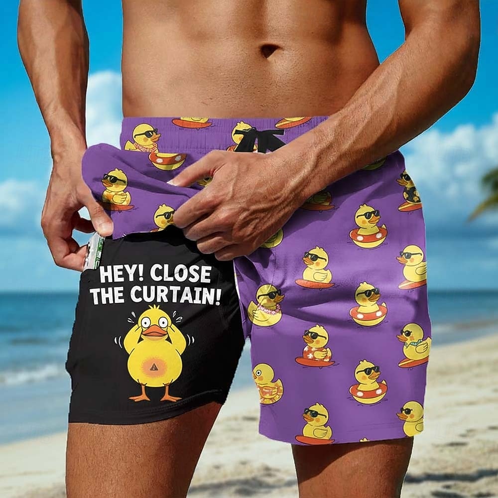 Bărbați Desene Animate Rață Argou amuzant Pantaloni scurți căptușiți Pantaloni scurți de baie 2 în 1 Pantaloni Scurți de Înot Talie medie Hawaiană Concediu Buzunare laterale Cu căptușeală de 2026 - $20.99 –P4