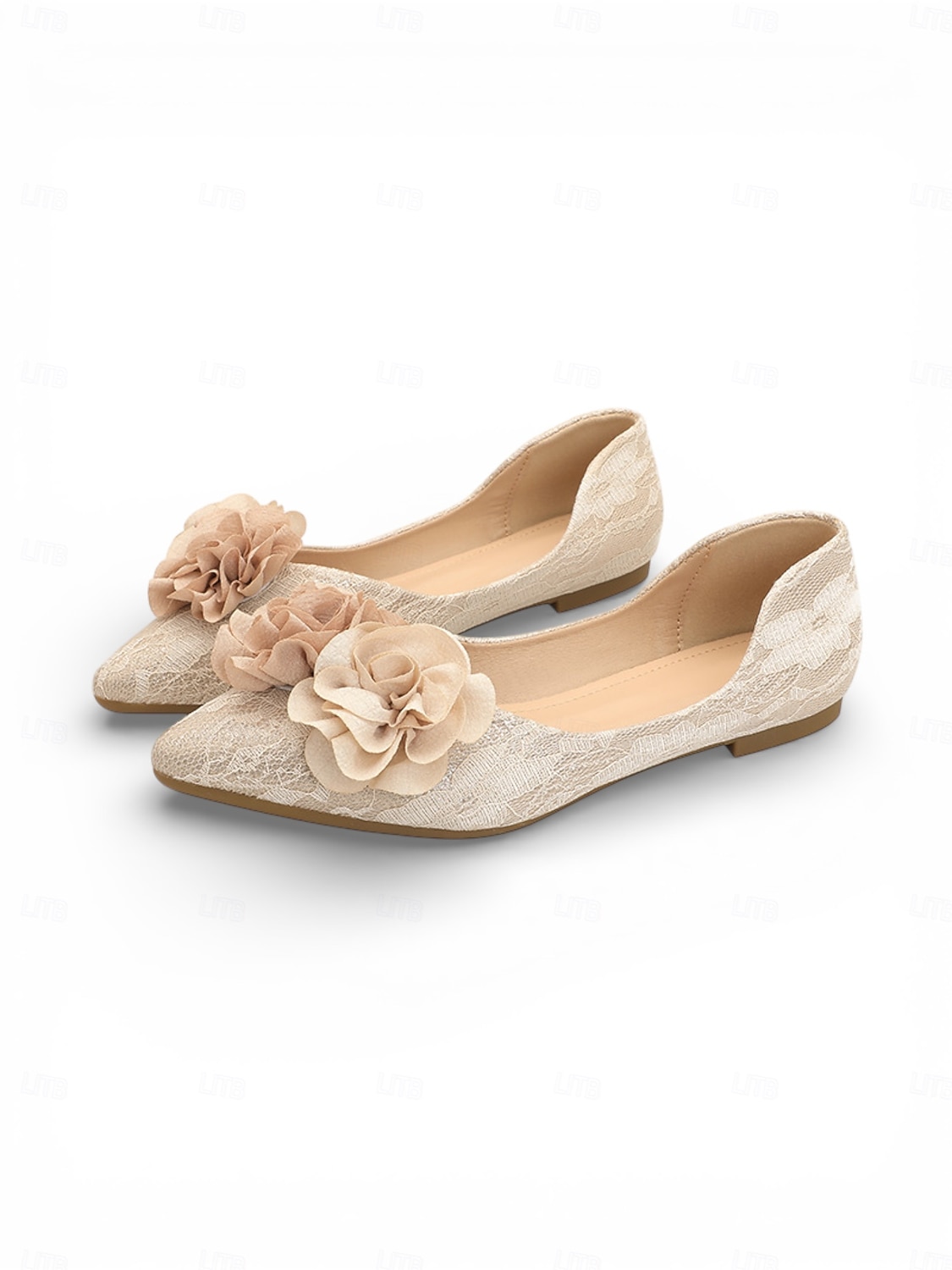 Ballerines fleuries champagne pour femme, à la finition texturée, élégantes chaussures de mariée pour un mariage en plein air dans un jardin. de 2026 ? $42.99 –P5