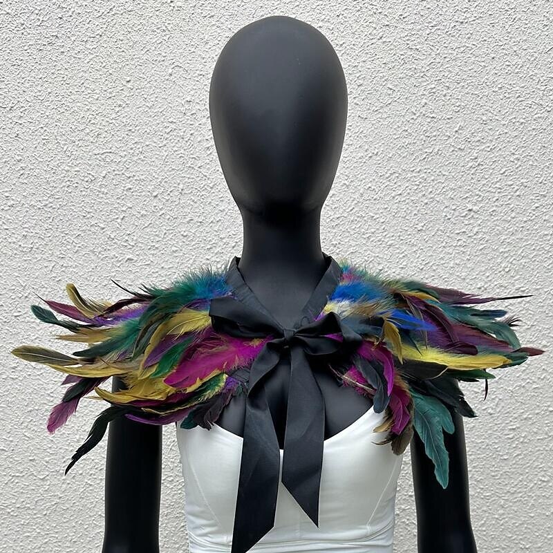 Carnival 2026 Rio Carnival Samba Accessories Women's Black Feather Cape Shawl with Satin Ribbon Tie Brazil Festival Performance Costume 2026 - $20.99 –P6