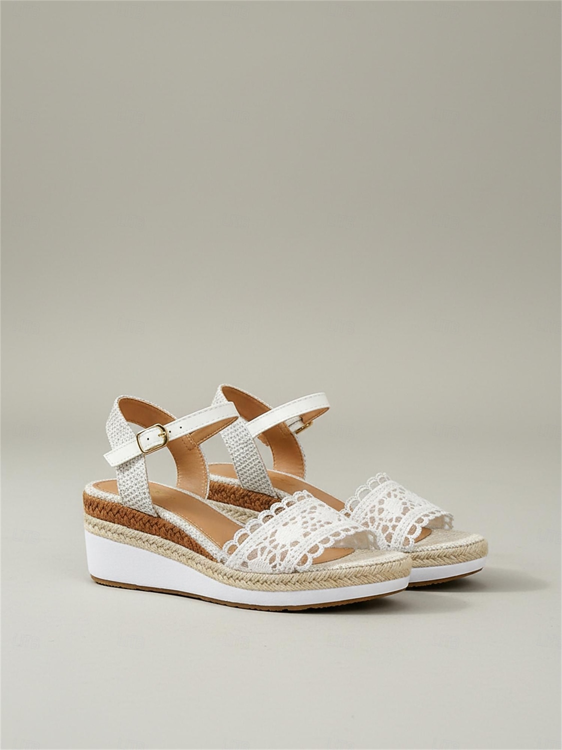 Dámské růžové květinové krajkové espadrilky na klínku – bohémské boty na platformě s otevřenou špičkou a páskem přes kotník pro dovolenou u pláže, letní resorty &styloví cestovatelé 2026 - $24.99 –P4