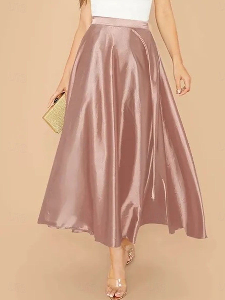 Women's Satin Skirts Elegant Vintage Fashion Casual Midi High Waist Skirts Plain Ruched Patchwork Inelastic Daily Office / Career Blue Yellow Pink Summer Spandex Satin 2026 - $29.99 –P3