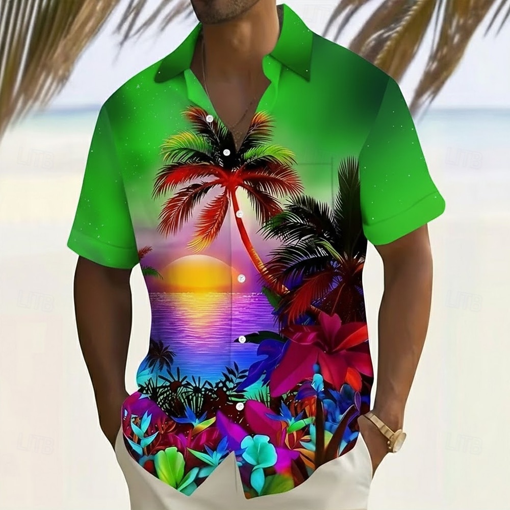 Pánské Kokosový strom Příroda a krajina Tropické rostliny Havajská košile Košile na knoflíky Aloha košile Krátký rukáv Havajské Dovolená Léto Jaro Přehnutý 3D tisk košile s límečkem Jedna přední kapsa 2026 - $25.99 –P5