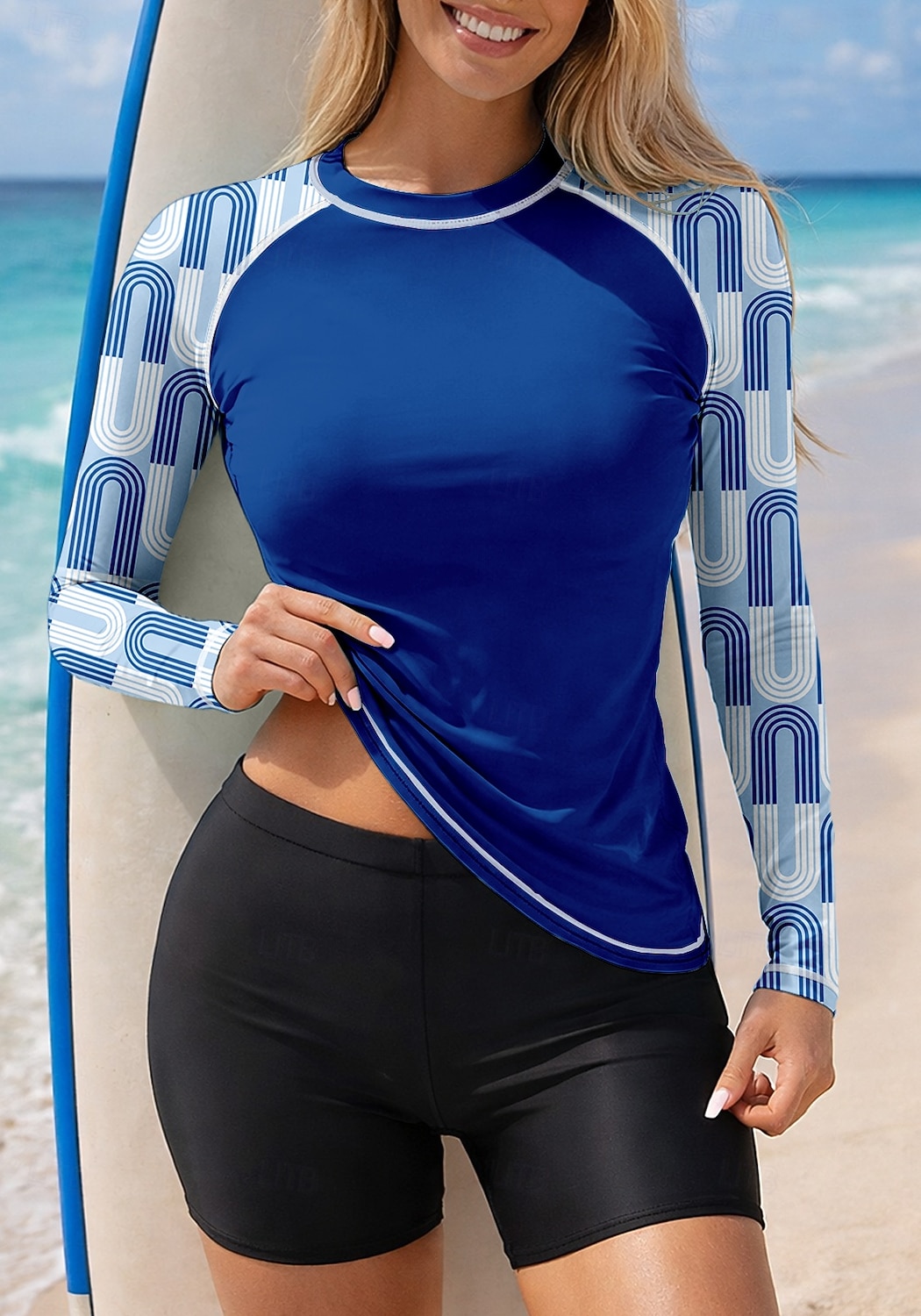 Damen Mittel Rash Guard Badeanzug Anti UV Shirt Tankini-Badeanzüge Geometrisch Farbblockierung 2 teilig Herausnehmbare Polsterung Boyleg UV-Sonnenschutz UPF50+ Elastisch Langarm Bademode Schutz gegen 2026 - $31.99 –P1