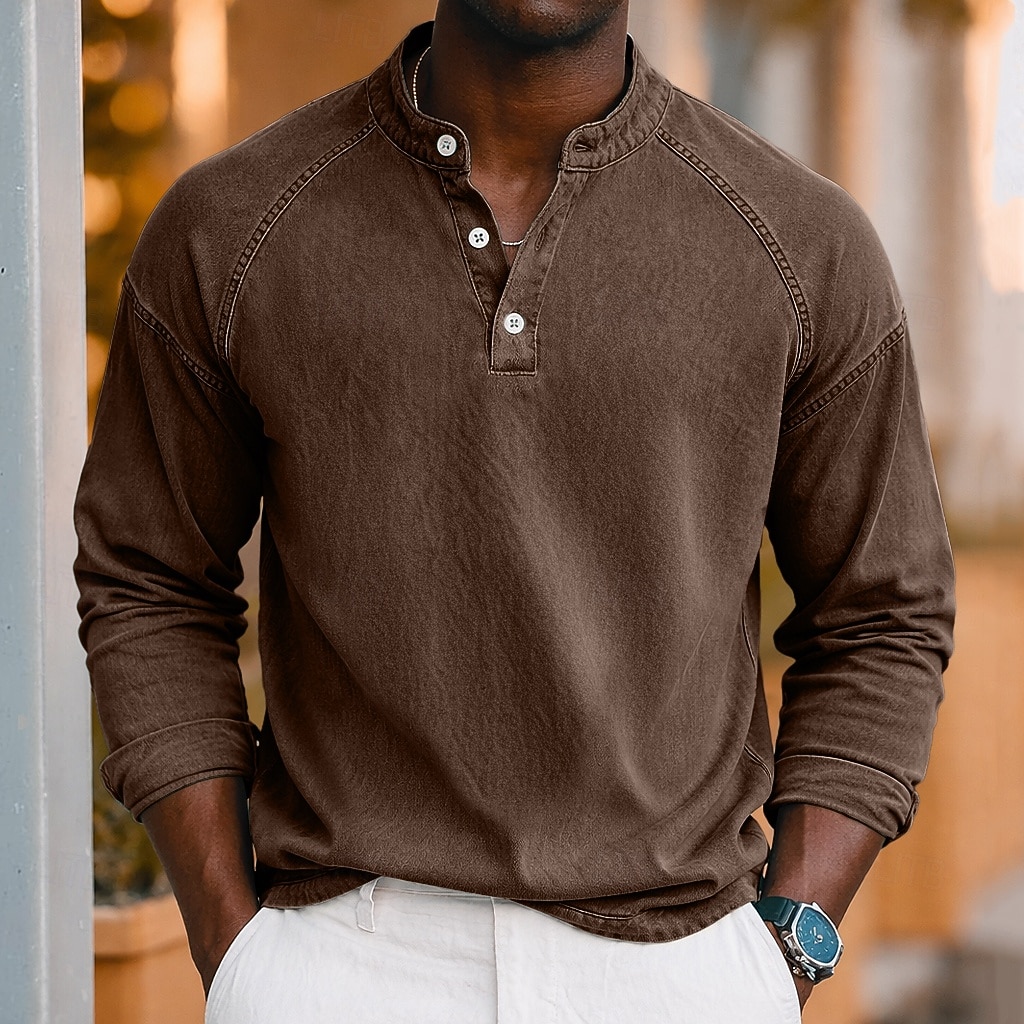 SoftFade™ Pánské Tričko Henley košile 100% Bavlna Kyselé praní Tričko Krátký rukáv Jednoduché Solidní Vintage Streetwear Příležitostné Barvené Prané Raglánové rukávy Postavený límec Henley Ulice 2026 - $31.99 –P12