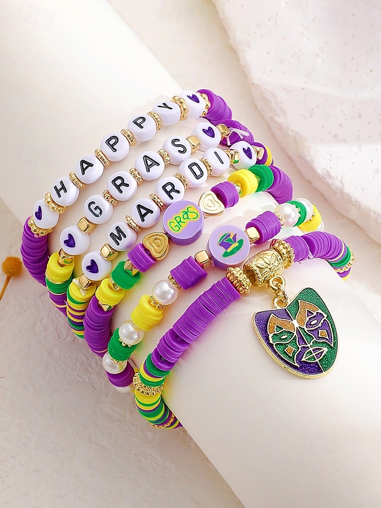 2026年 女性用アクリルブレスレットセット、マルチパターンデザイン、マルディグラテーマ、カーニバルやお祭りに最適  コレクション – $11.99 –P9