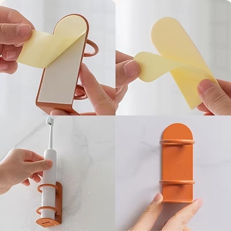 Conjunto de 2 porta-escovas de dentes de parede, organizador de chuveiro sem furos com espaço para lâmina de barbear, design ergonômico durável, acessório de banheiro que economiza espaço para casa e de 2026 por $16.49 –P3